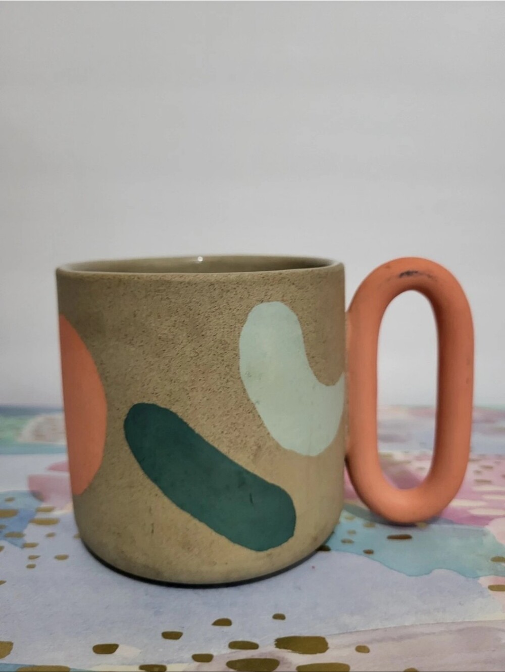 Base Ceramics Handmade Home Art Mug in Peach with Abstract Accents